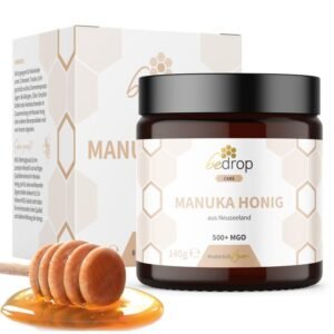 bedrop Manuka Honig mit MGO 500+ 140g Glas - echter Premium Manukahonig aus Neuseeland mit zertifiziertem Methylglyoxal Gehalt (Analyse-Zertifikat)